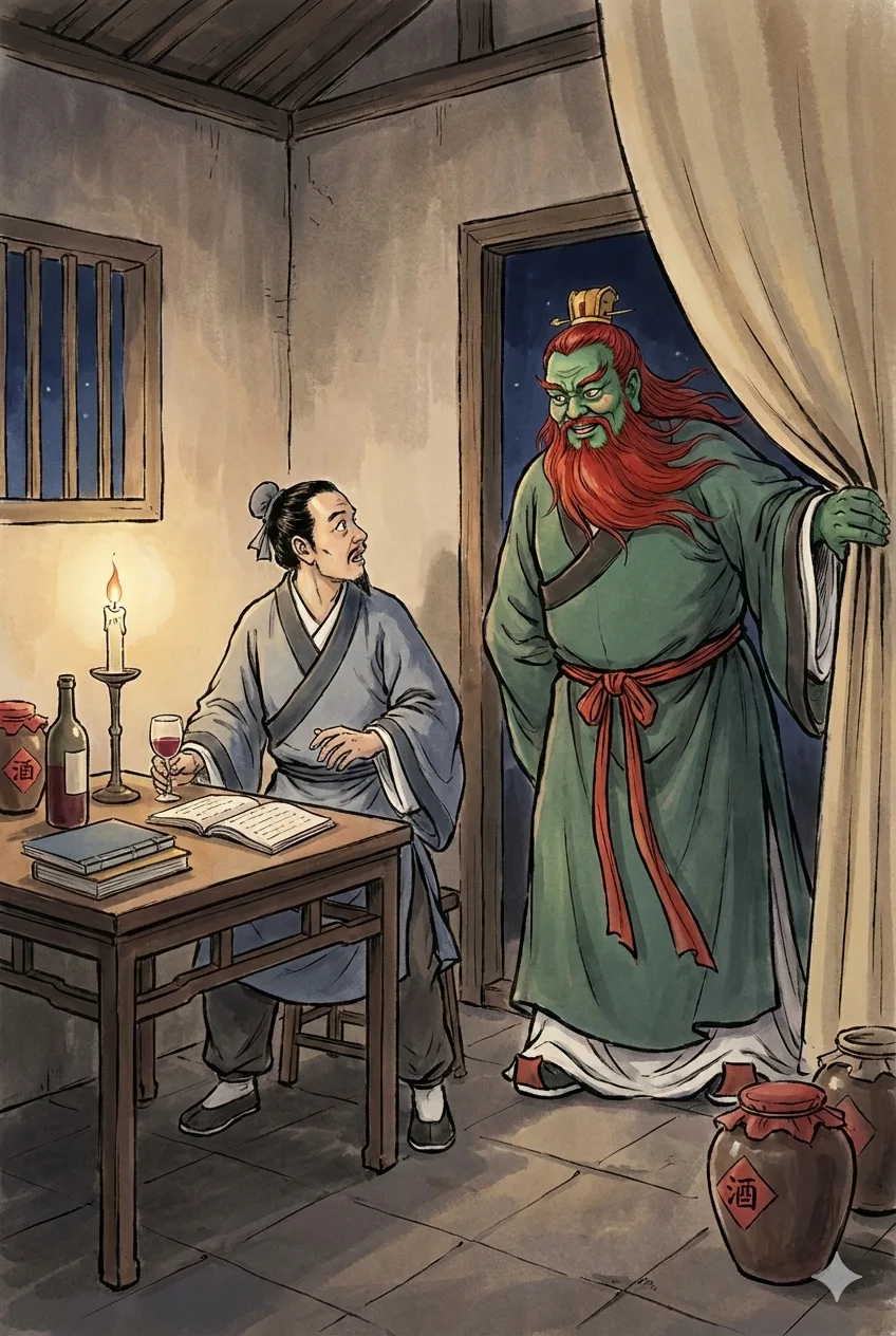 Lu Pan visits the scholar at night for wine and conversation.