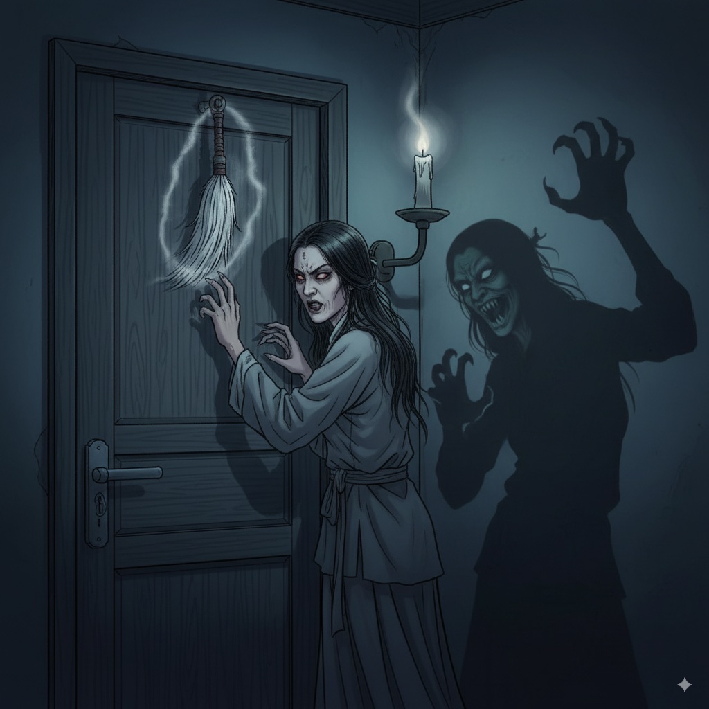 Talisman hanging on a door to block a Chinese demon legend