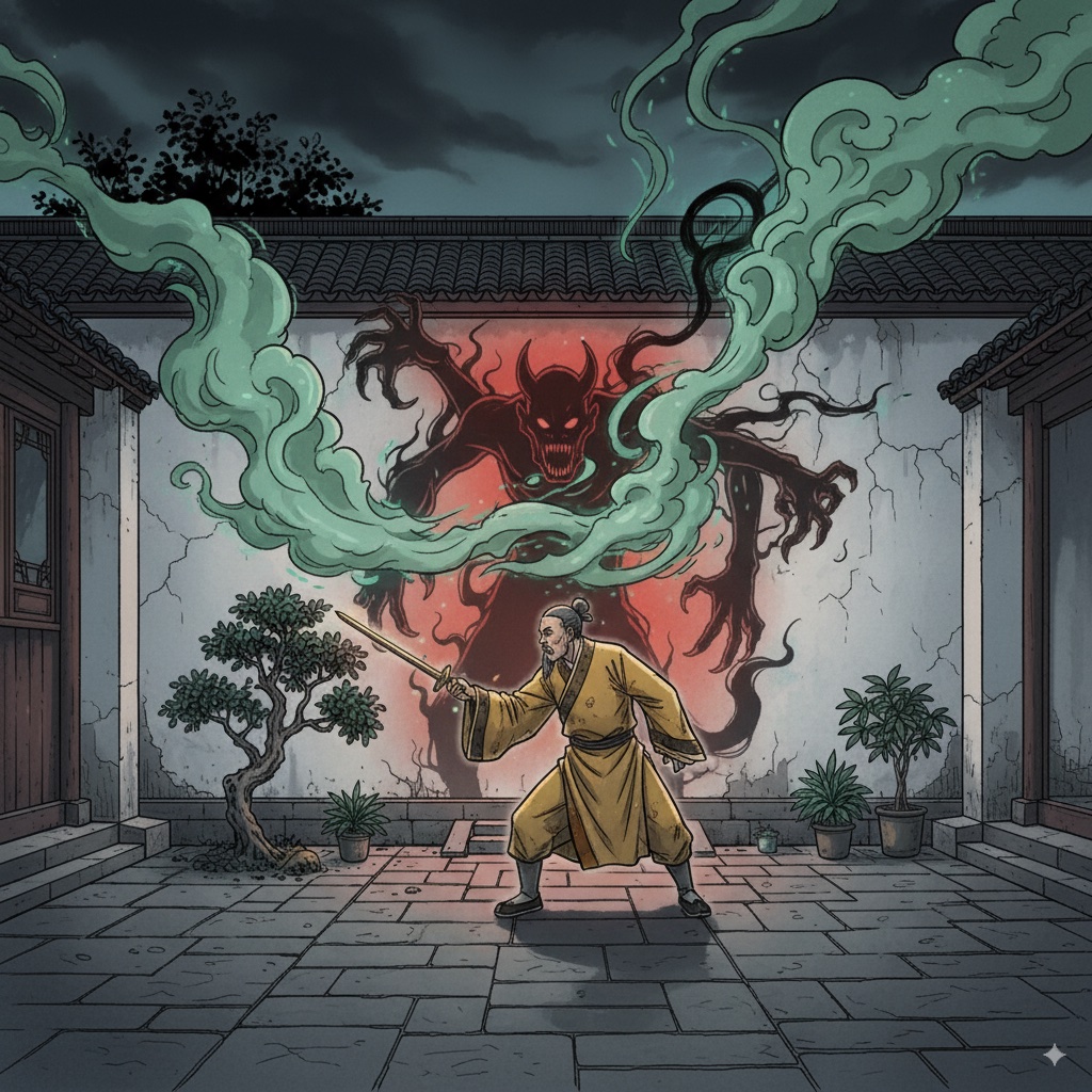 Taoist capturing the demon in a Chinese ghost story