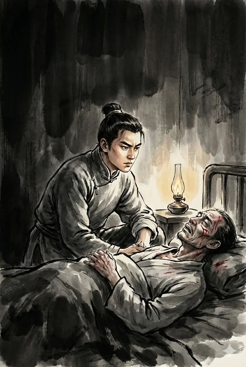 Xi Fangping at his father's bedside before the underworld journey.