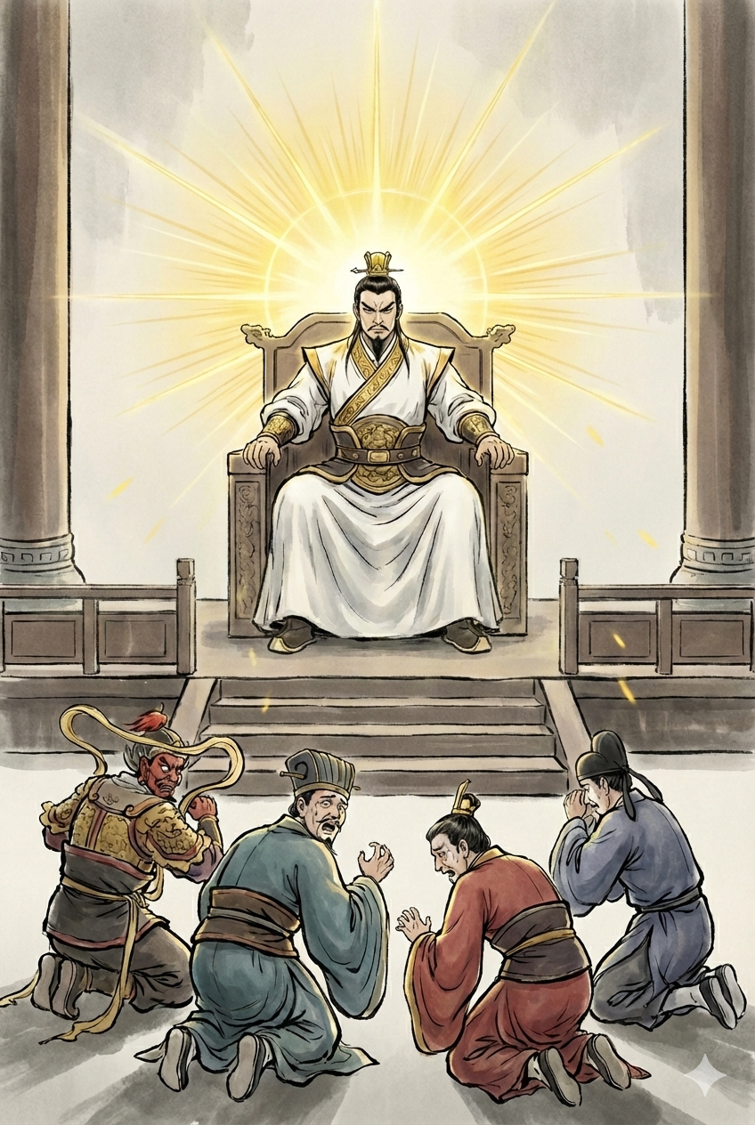 Erlang issues judgment before the assembled underworld officials.