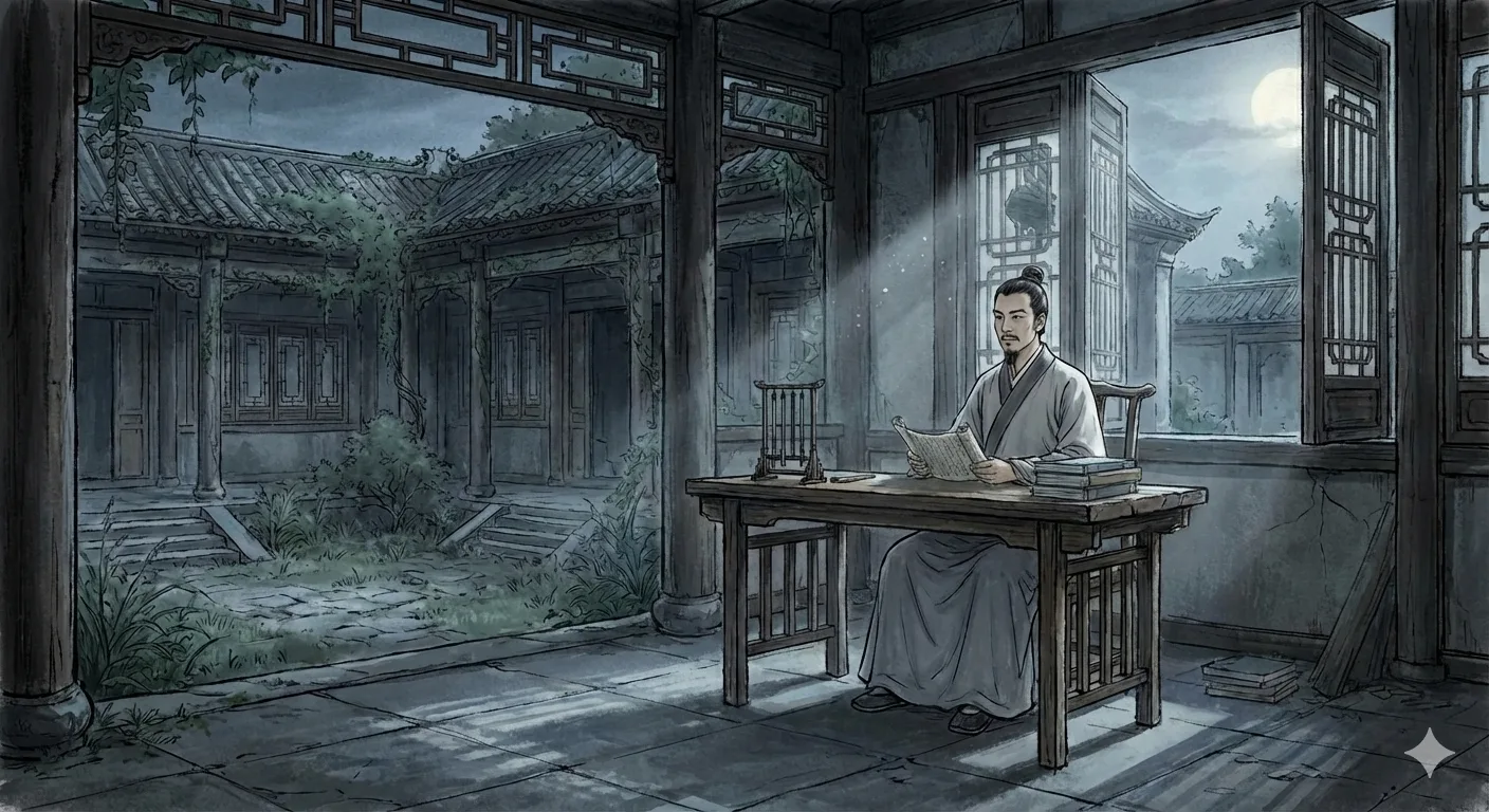 Xiao Xie and Qiu Rong in an abandoned hall at dusk.