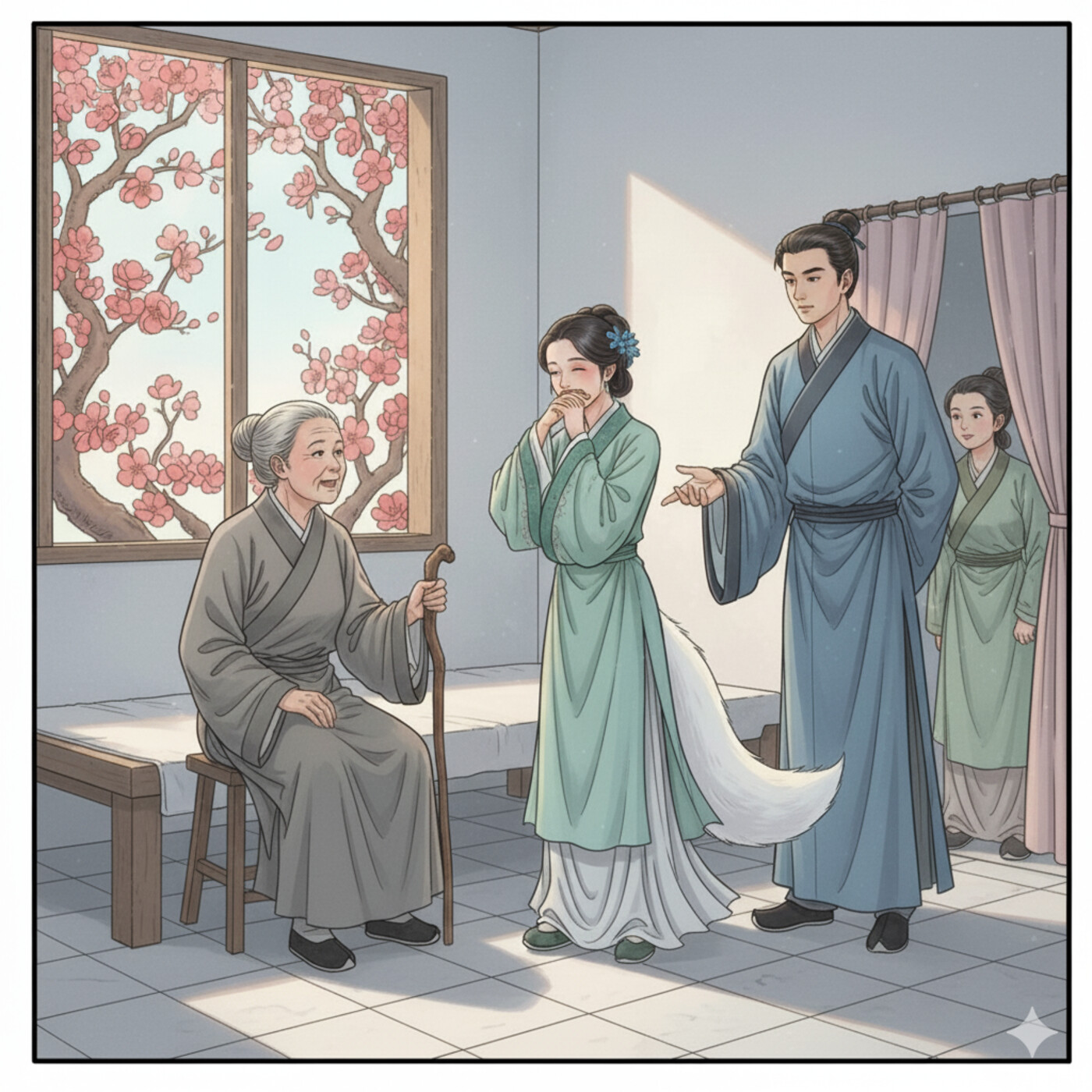 Yingning greets Wang Zifu’s mother with a respectful bow and a bright smile